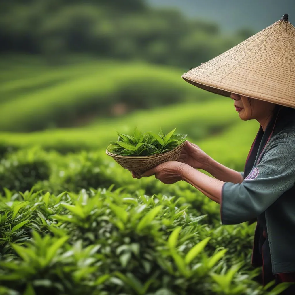 Tea picker in Tan Cuong