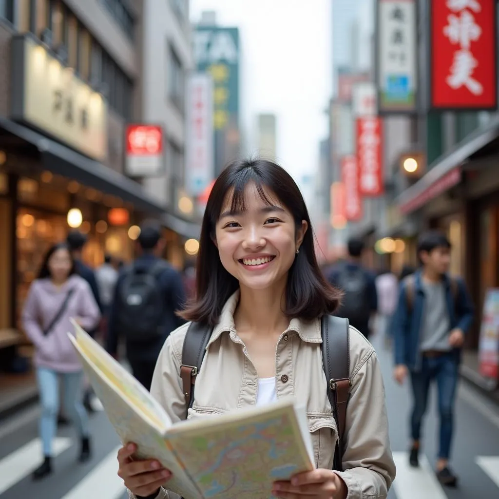 Teenage girl exploring Tokyo