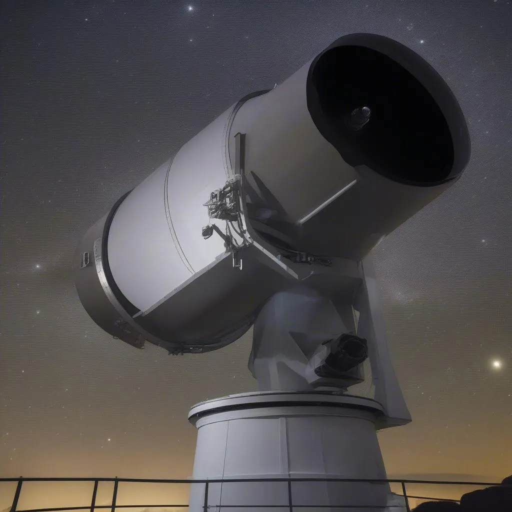 Telescope observing a distant galaxy