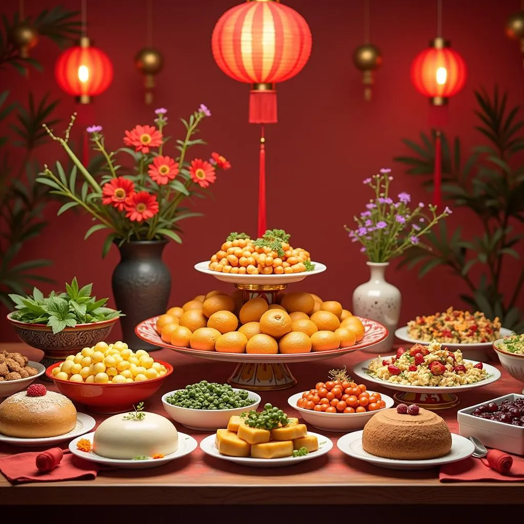 A Festive Tet Table Filled with Traditional Vietnamese Dishes