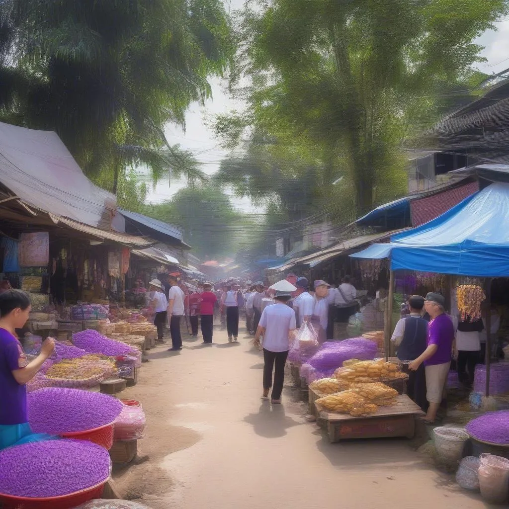 Bustling Tet market in Hell Village, Mekong Delta