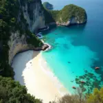 White sand beach with turquoise water in Thailand