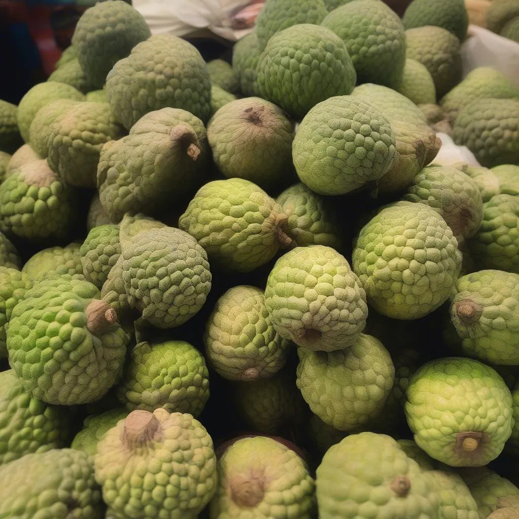 Thai custard apples displayed in a Hanoi market