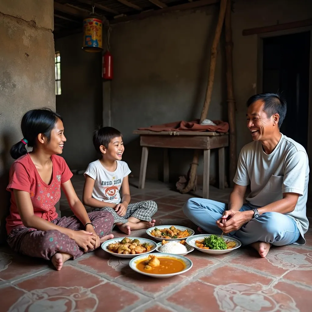 Sharing a meal with a Thai family