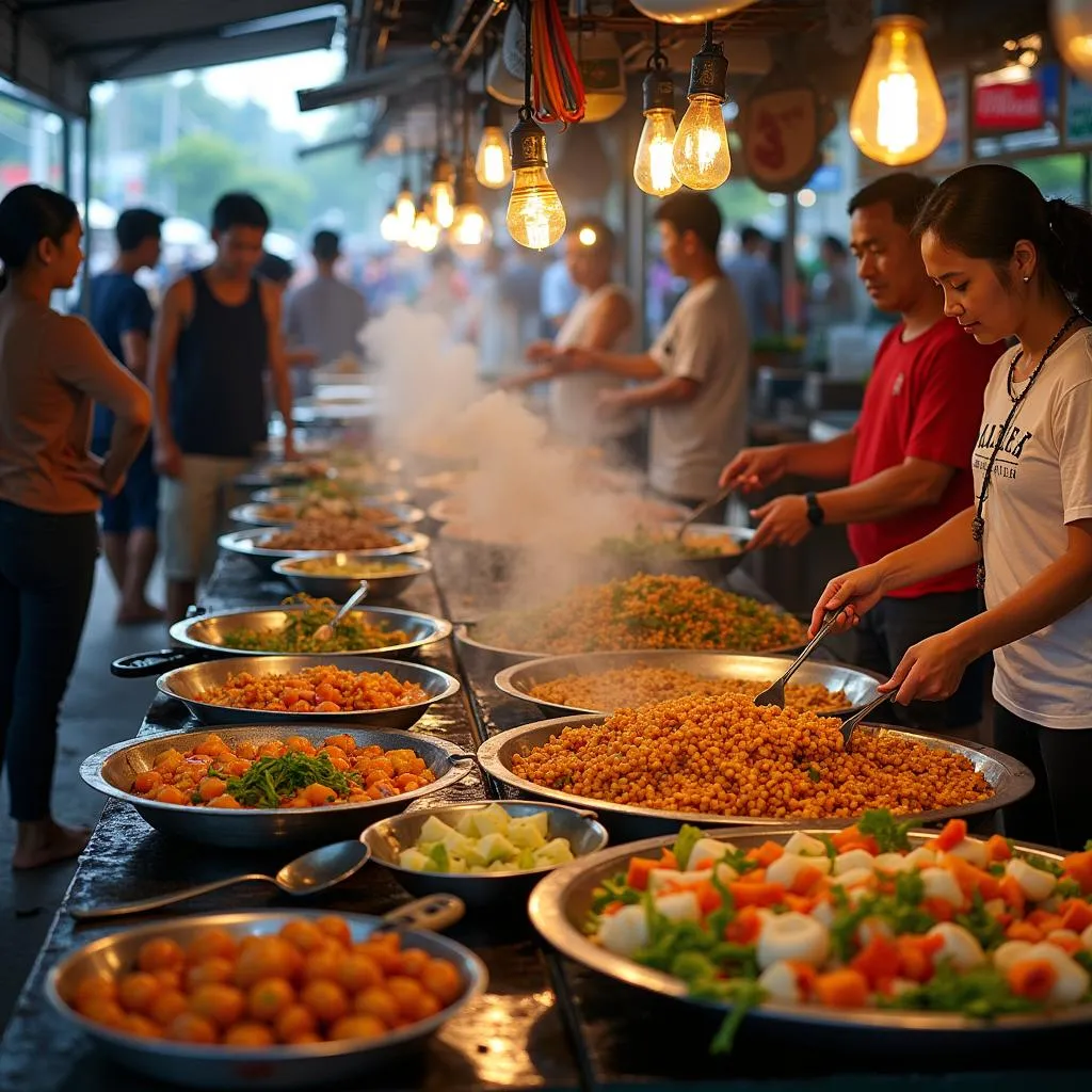 Busy street food market in Thailand