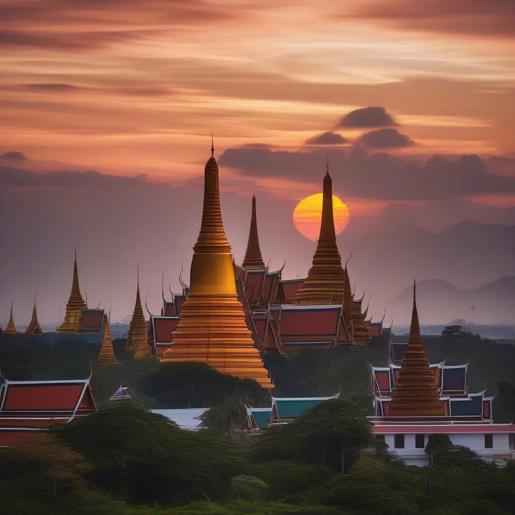 Thai Temples at Sunset