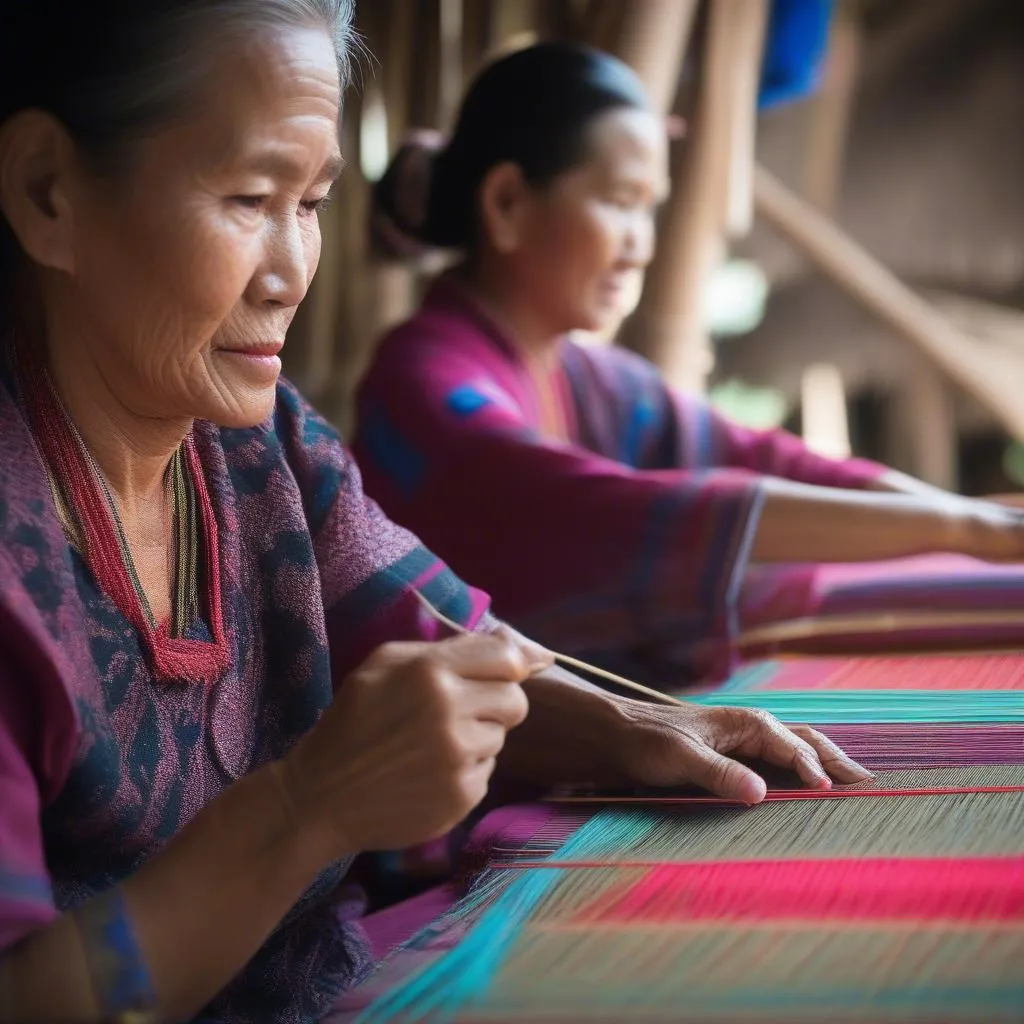 Thai Women Weaving in Ban Lac