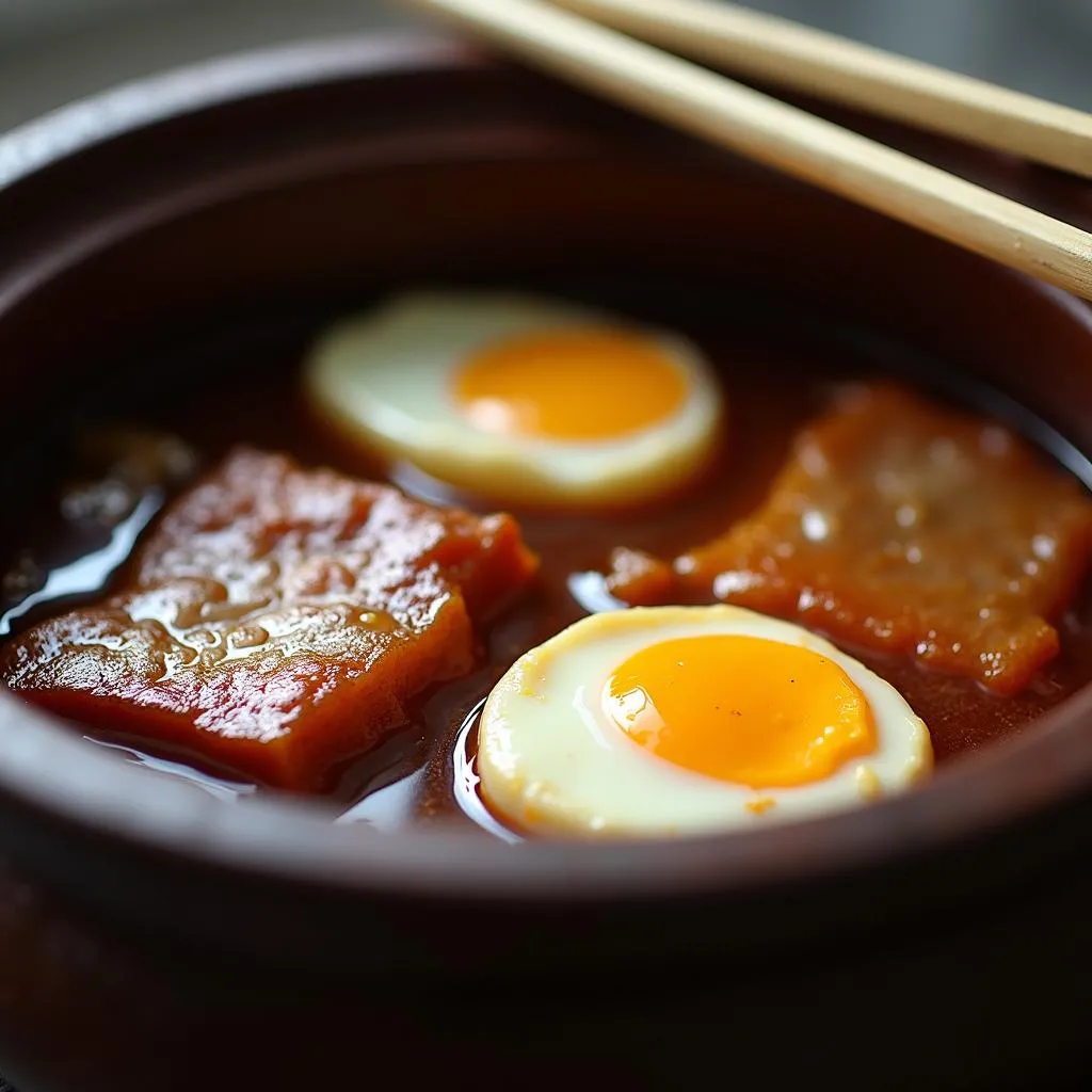 Thit Kho Tau in Clay Pot with Chopsticks