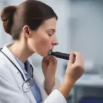 Close-up of a throat examination using an otoscope