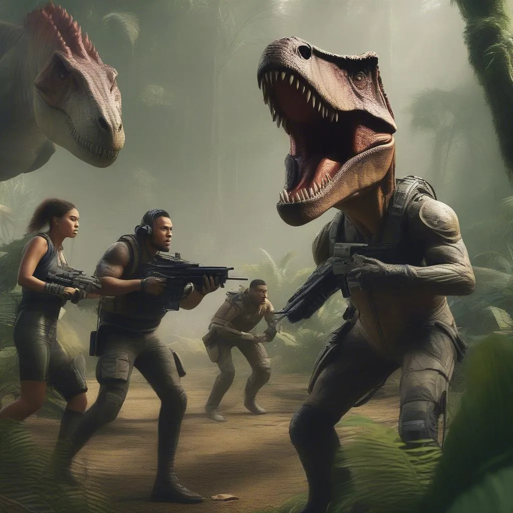 Time Travelers Hunting T-Rex