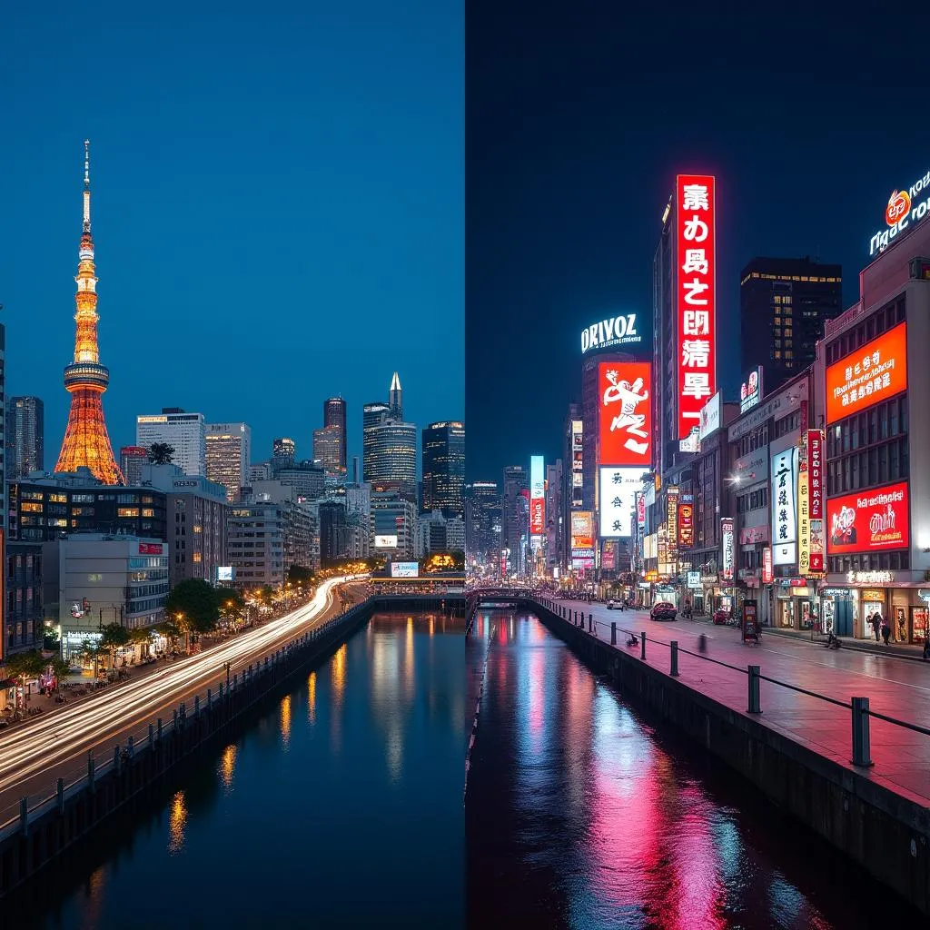 Vibrant cityscapes of Tokyo and Osaka at night