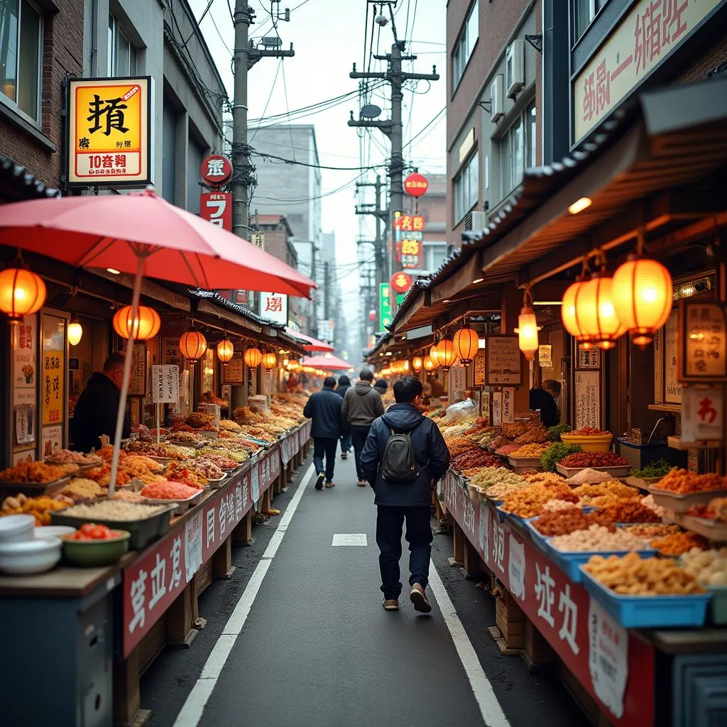 Busy Tokyo street food market