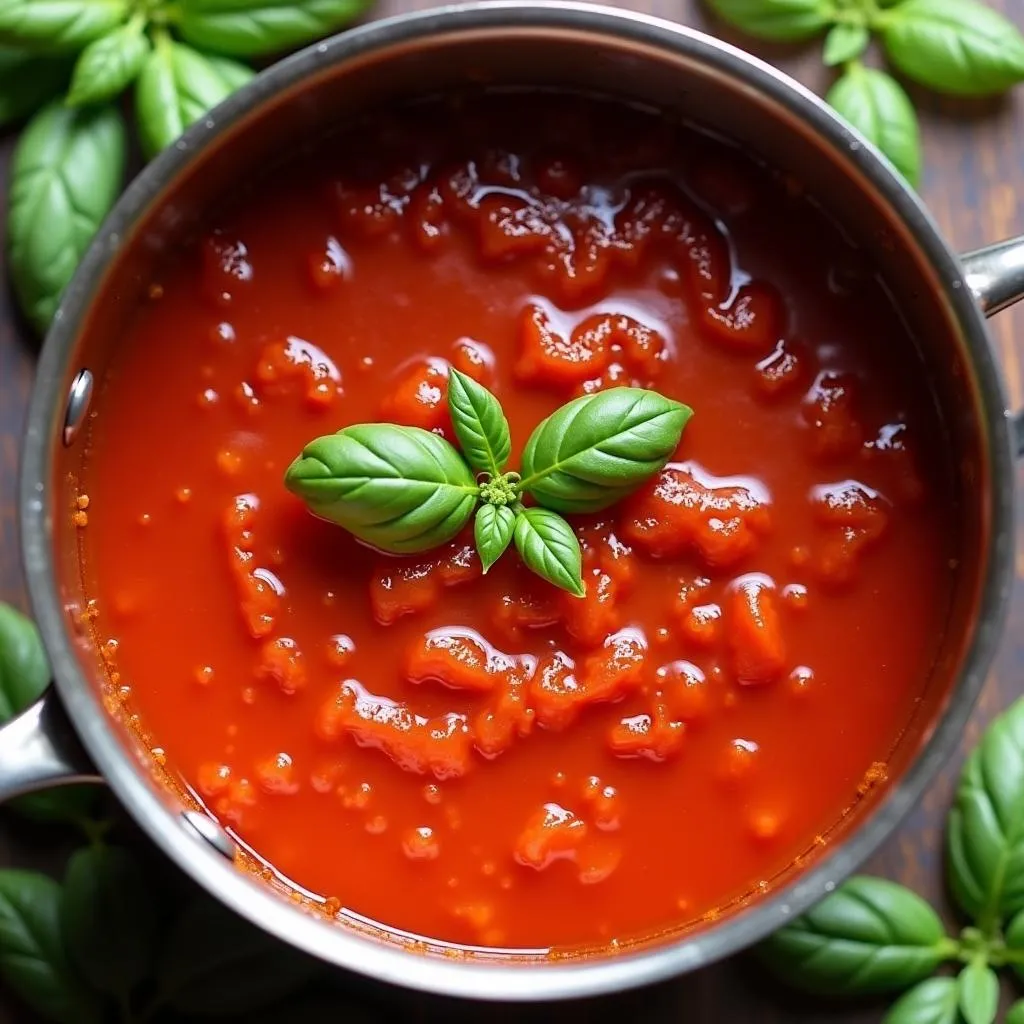 Tomato Sauce Simmering in a Pot