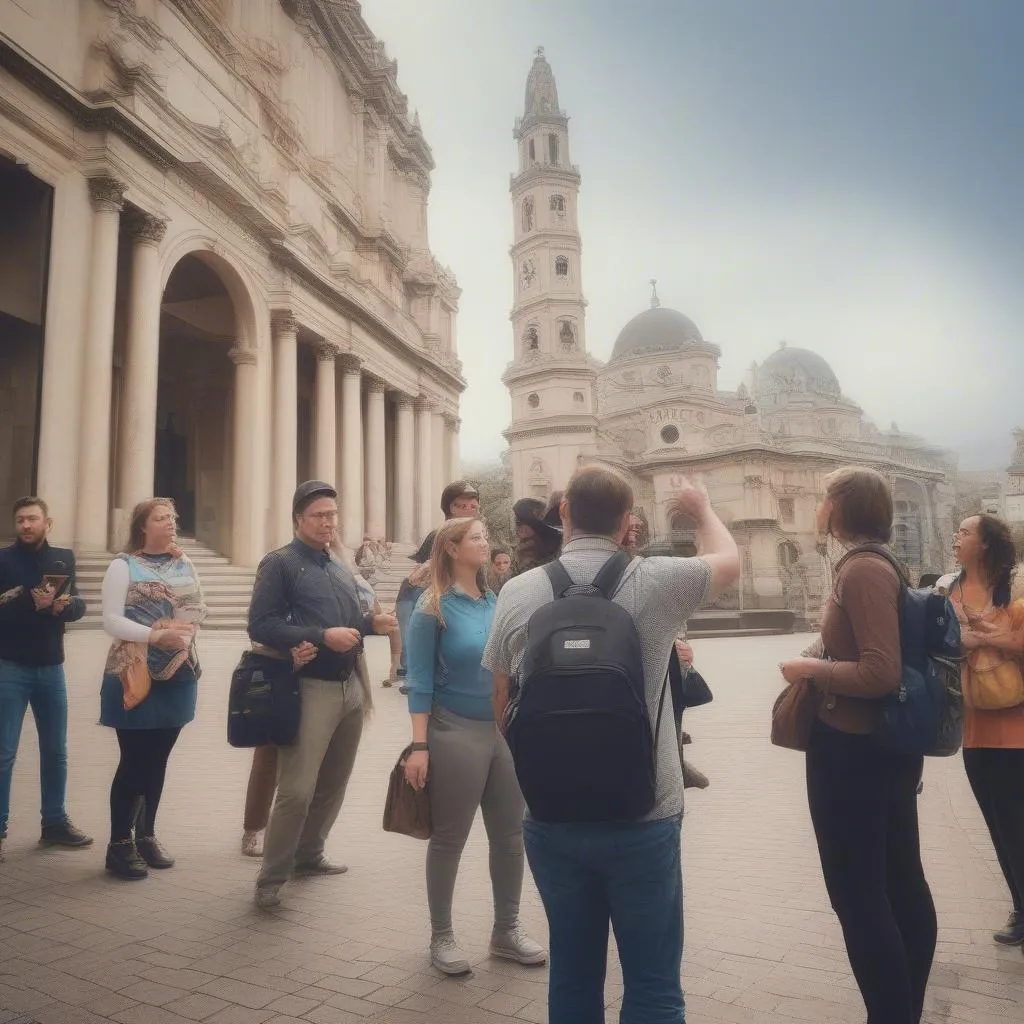 Tour guide leading a group