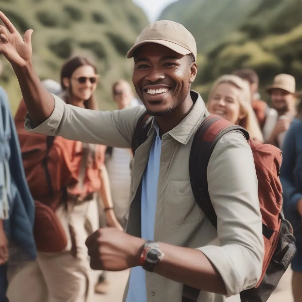 Happy Tour Guide Leading a Group