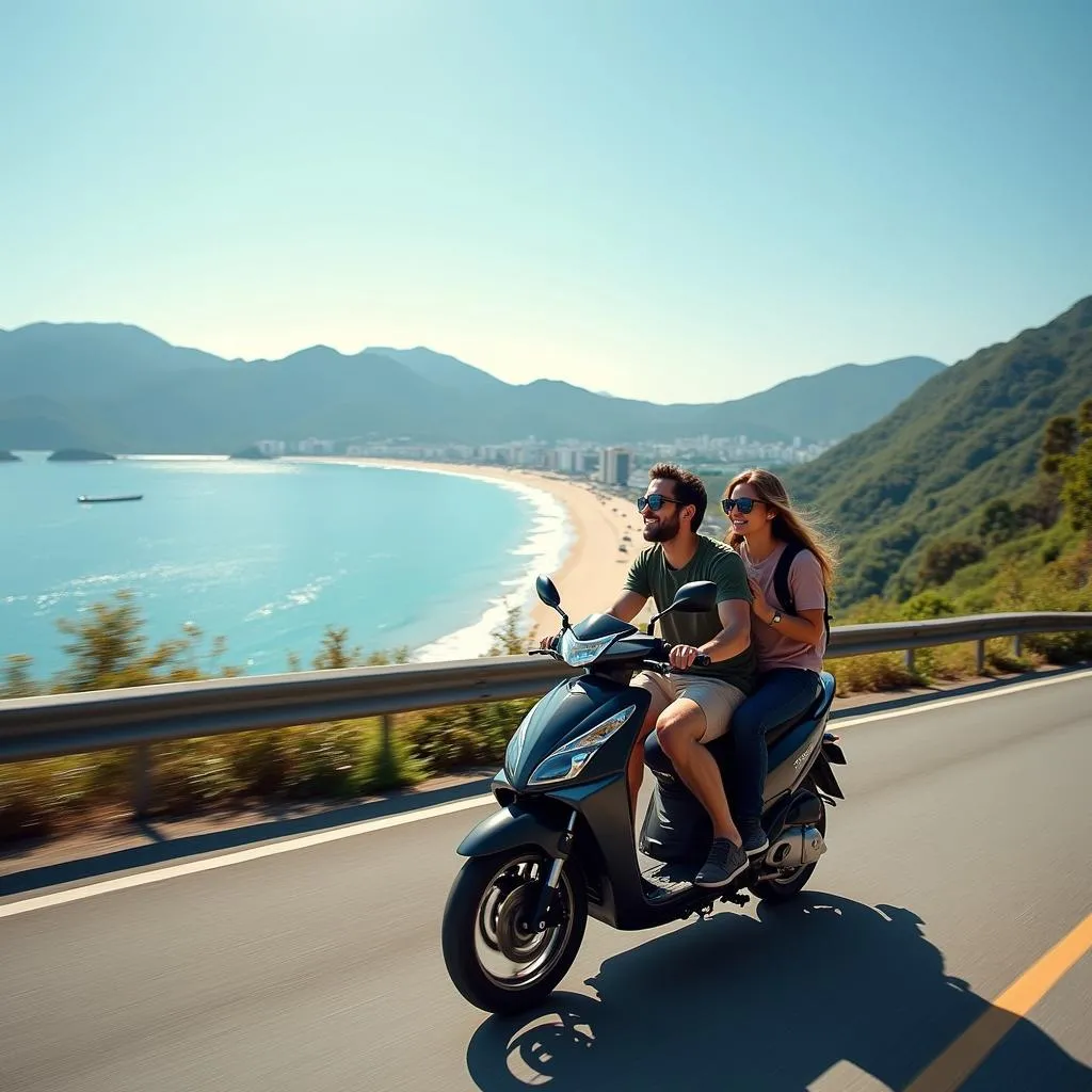 Tourists exploring Vung Tau on a motorbike