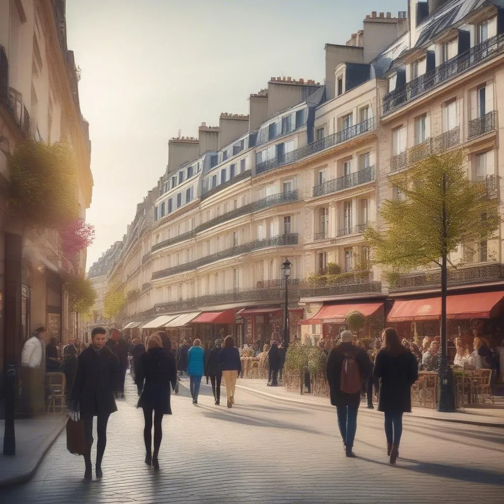 Tourists walking on Parisian street