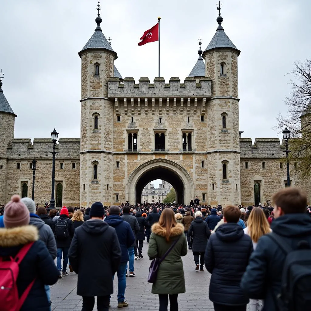 Tourists visiting the Tower of London