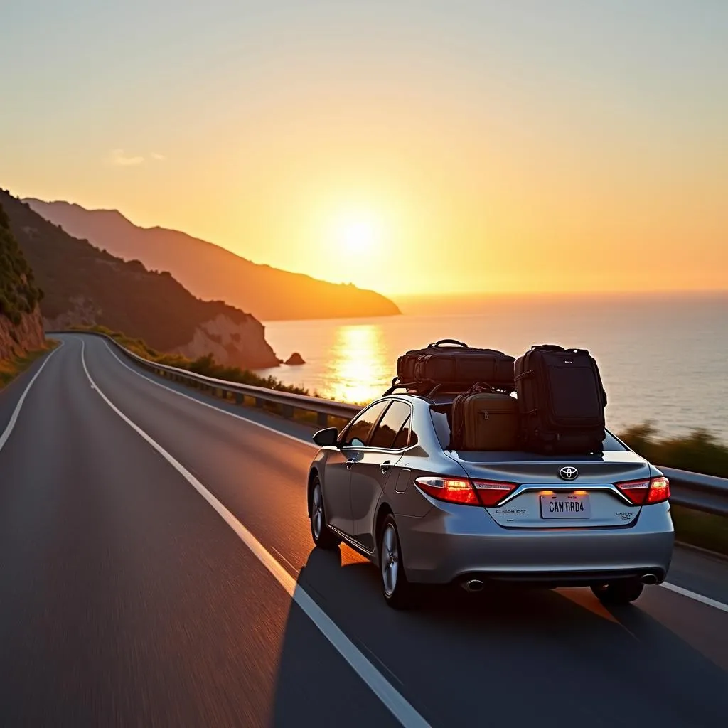 Toyota Camry driving on Pacific Coast Highway