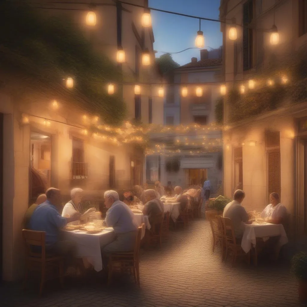 Outdoor seating at a Roman restaurant