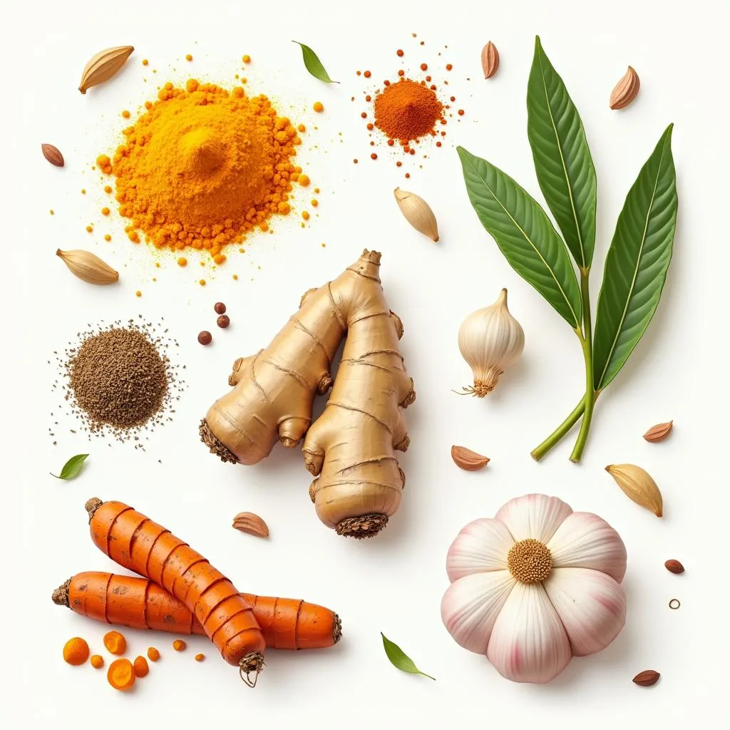 A variety of Vietnamese herbs and spices displayed in a market