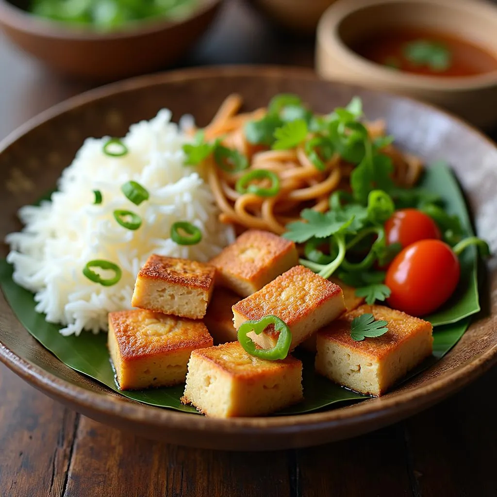 Traditional Vietnamese meal with tofu