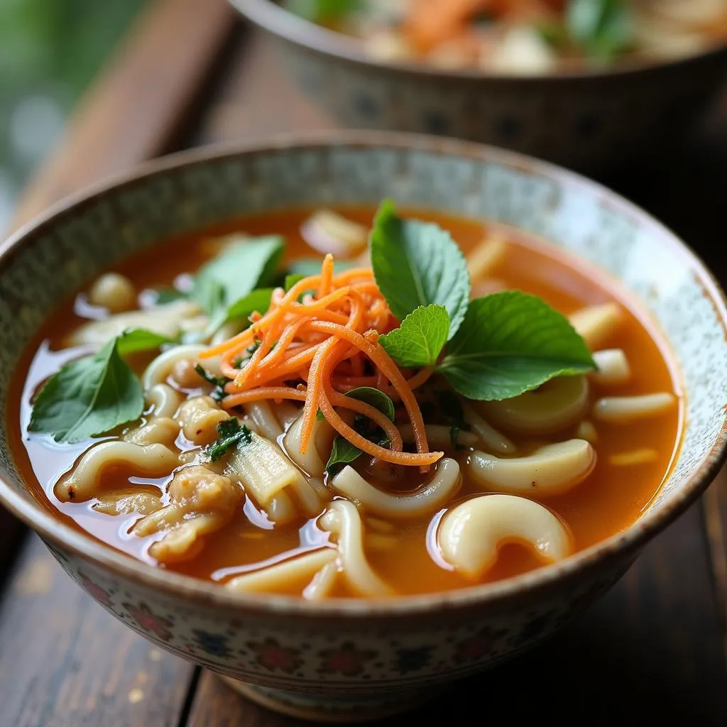 A steaming bowl of Vietnamese pho soup