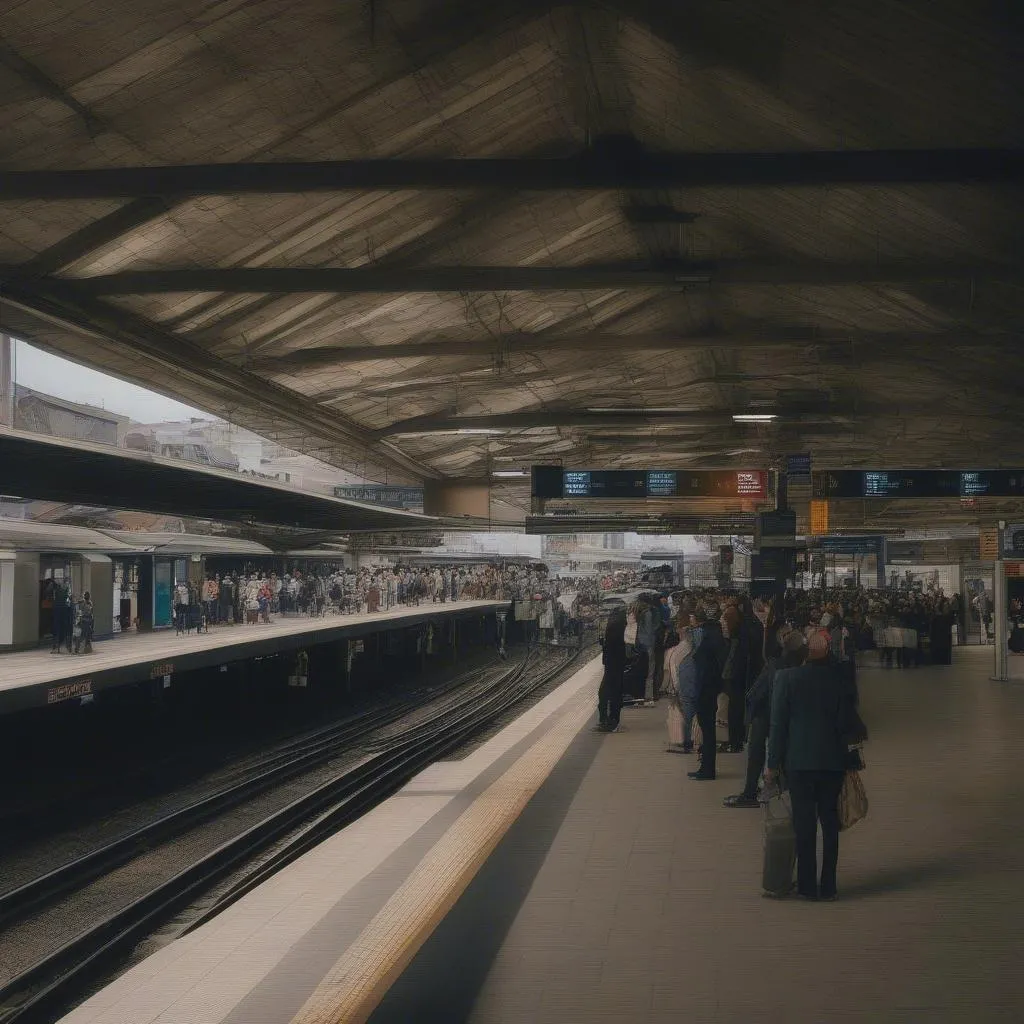 Busy train station platform