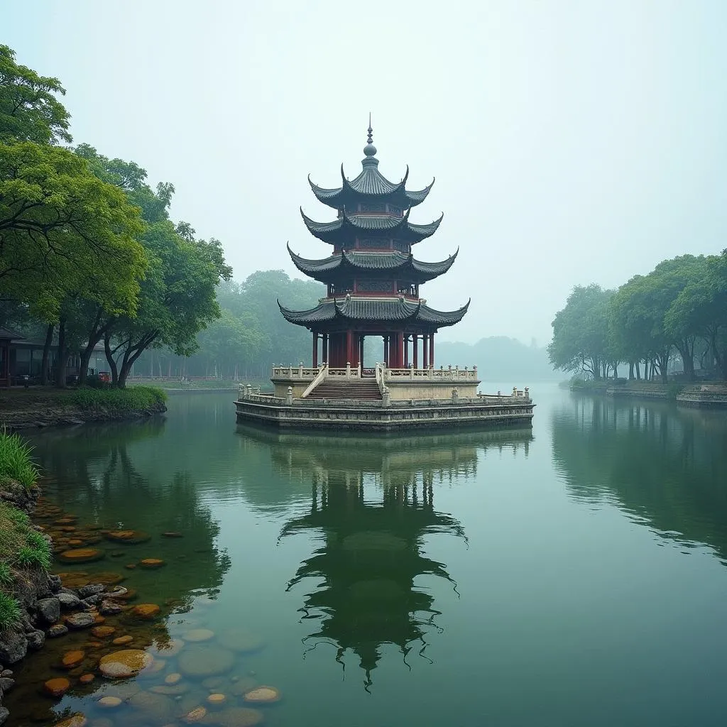 Tran Quoc Pagoda on West Lake in Hanoi, Vietnam