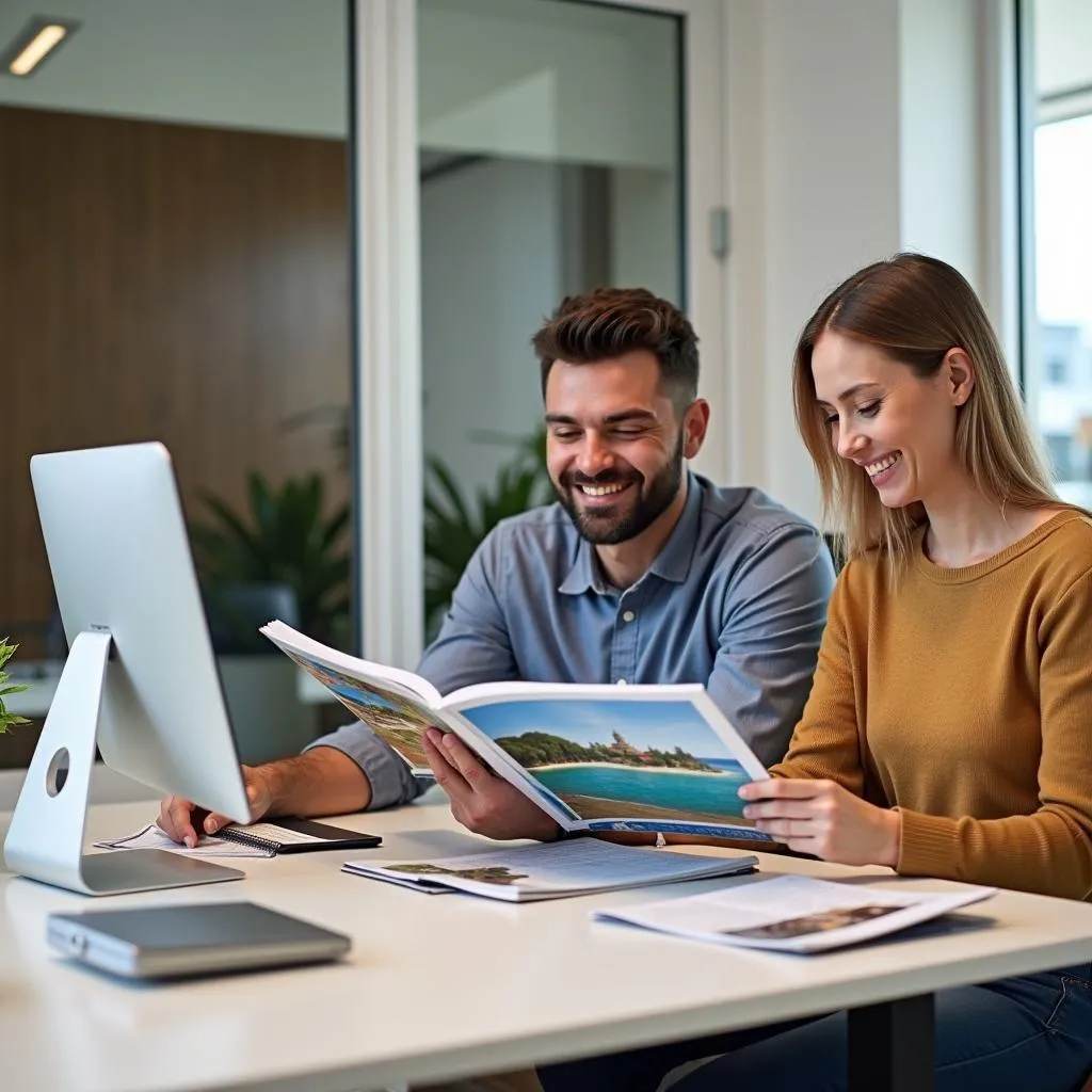 Travel agent consulting a couple