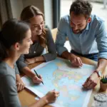 Travel agent planning a trip with a couple