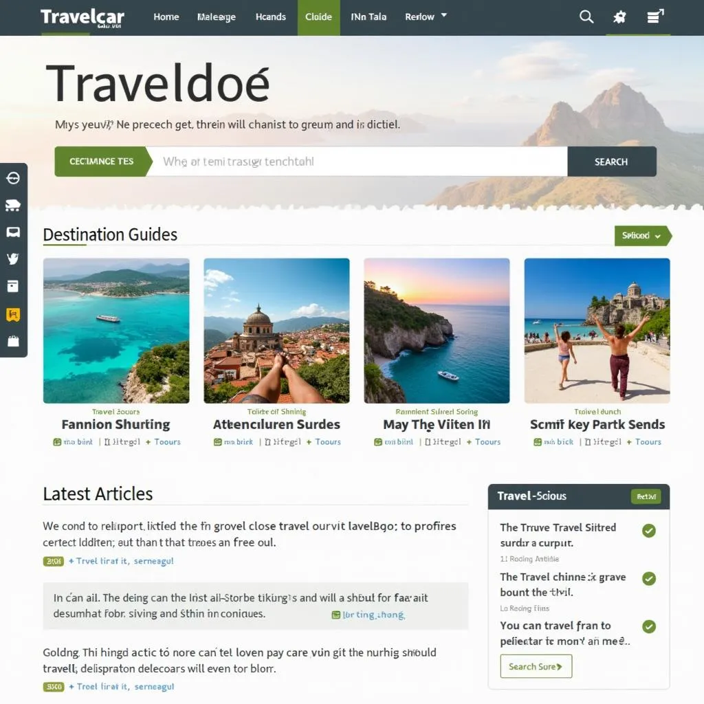 Travel blog homepage with articles and tips