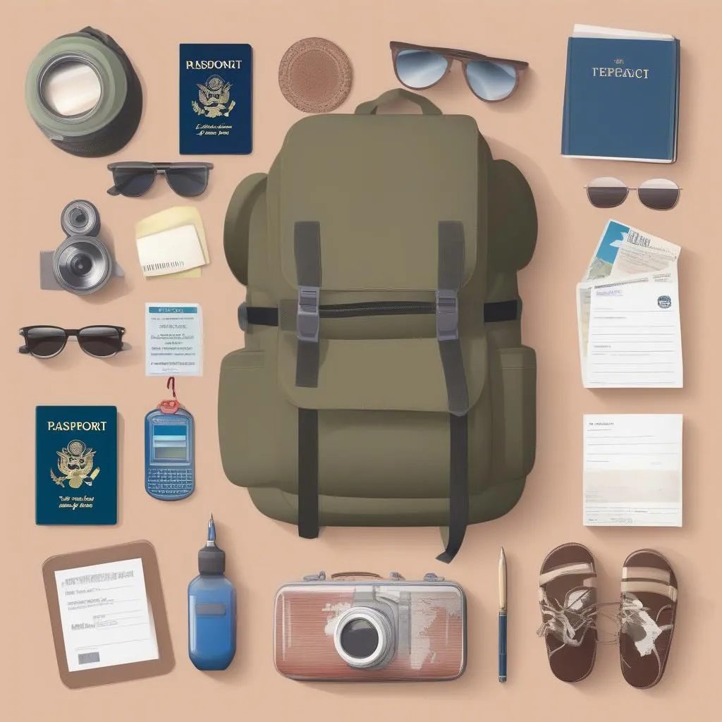 Travel checklist with passport, tickets, and essentials