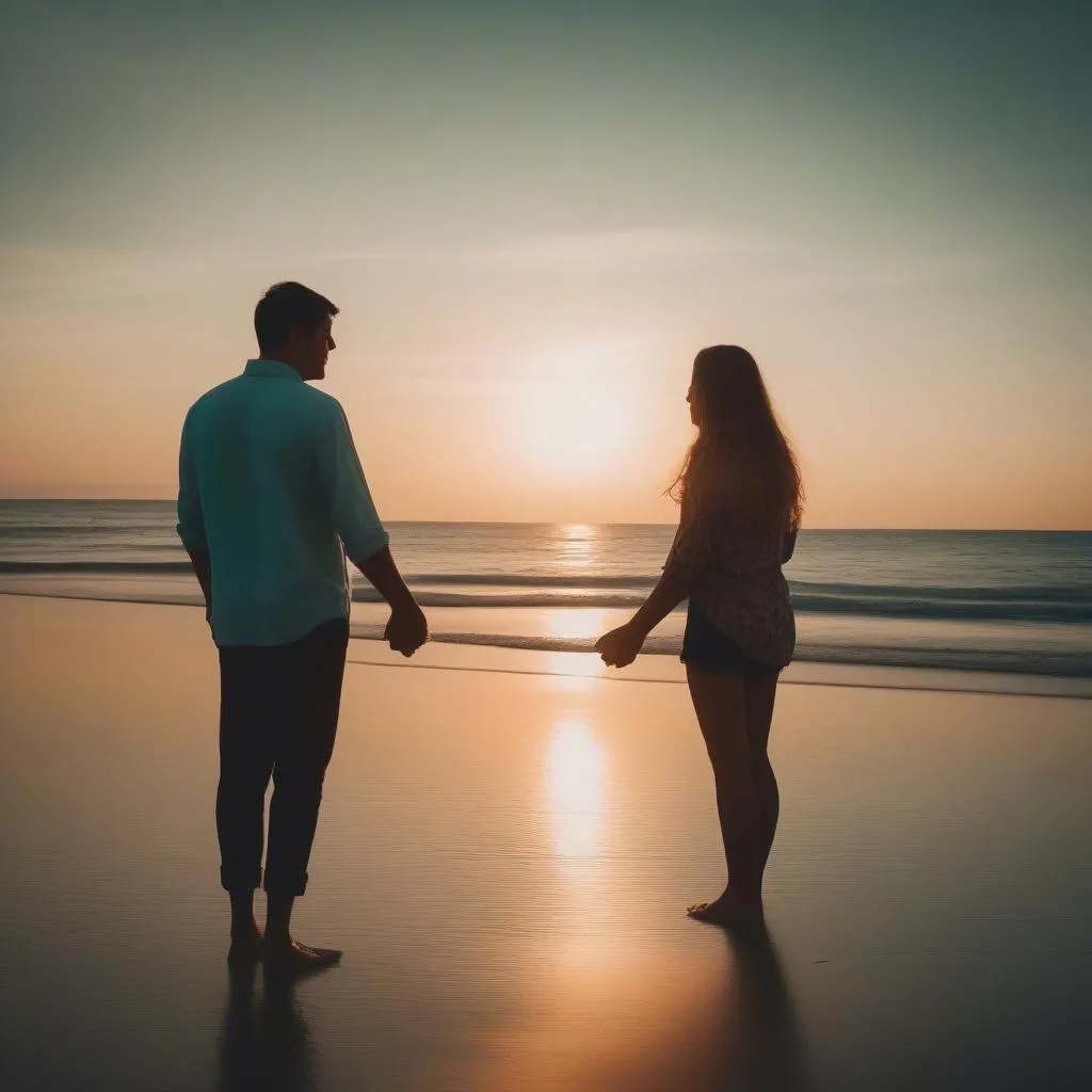 Couple enjoying sunset on the beach