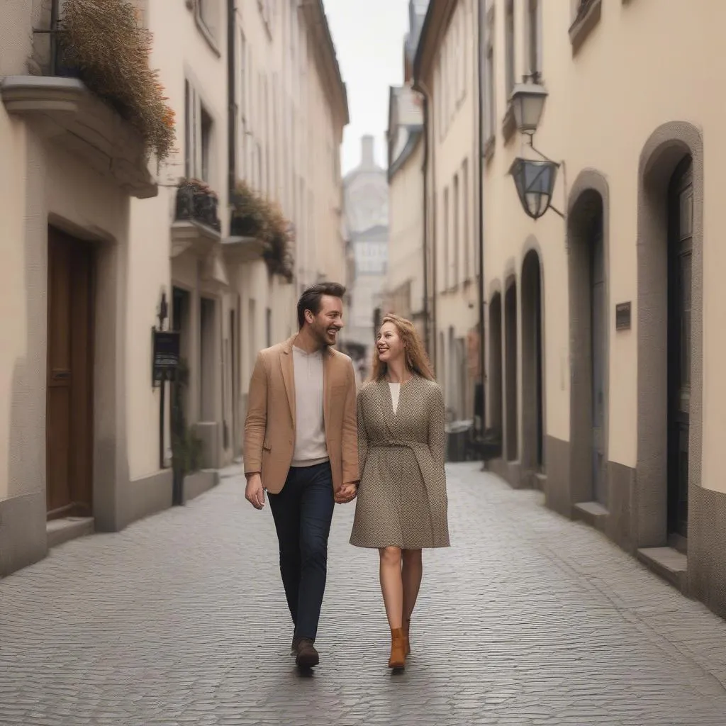 Couple exploring a city