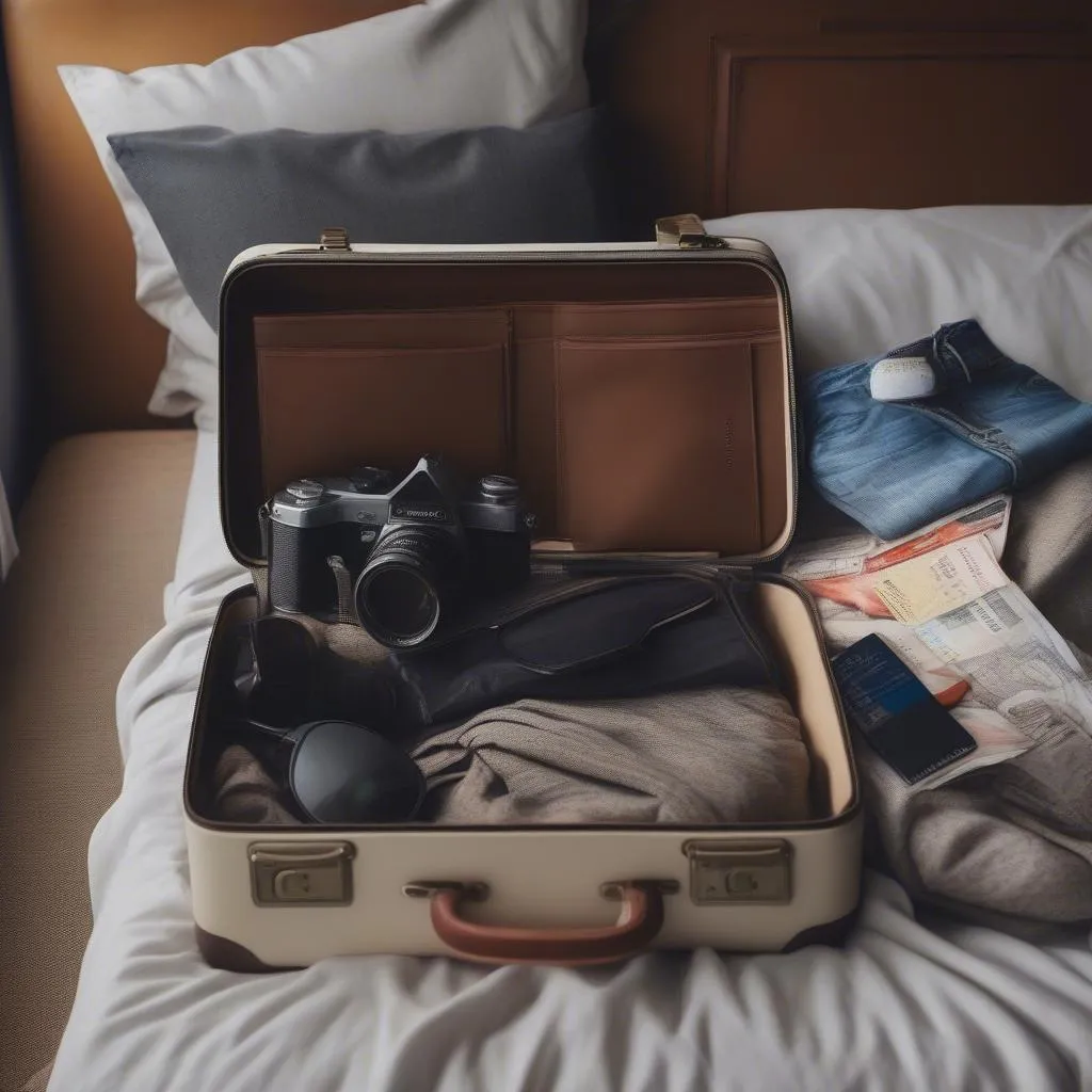 Passport and essential travel documents on a suitcase