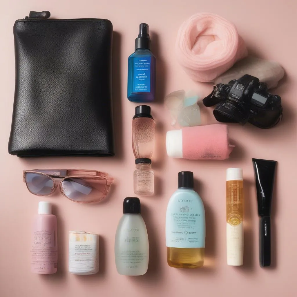 Travel essentials and a toiletry bag.