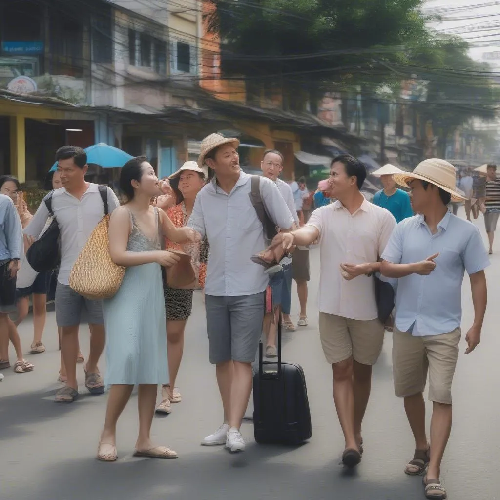 Tourists exploring Ho Chi Minh City with a local guide