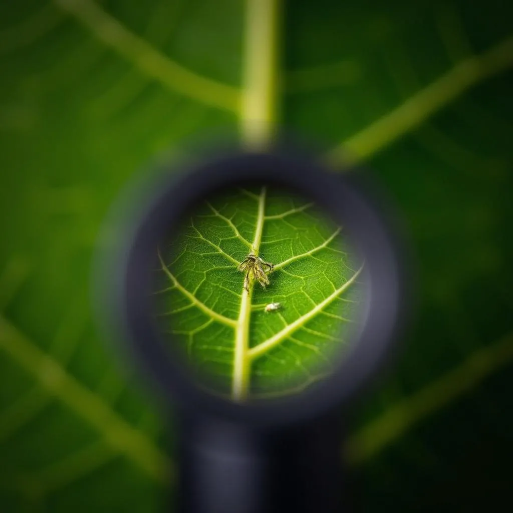 Travel microscope examining leaf structure