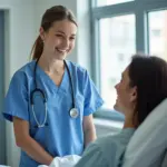 Travel nurse assisting a patient