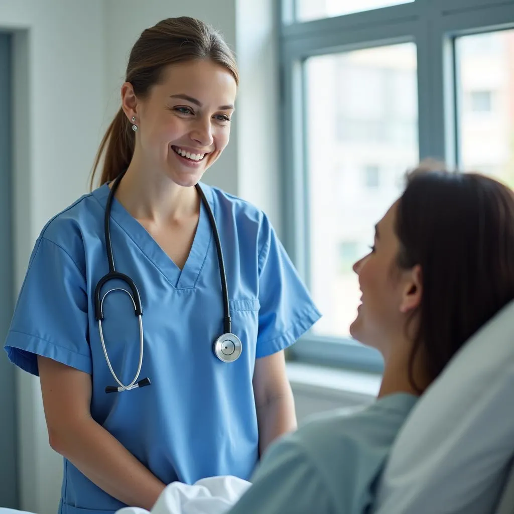 Travel nurse assisting a patient