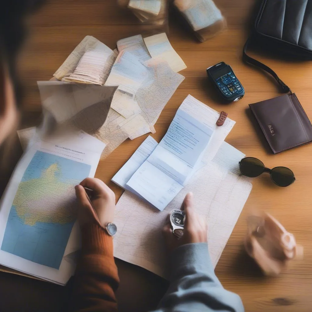 Person checking travel documents