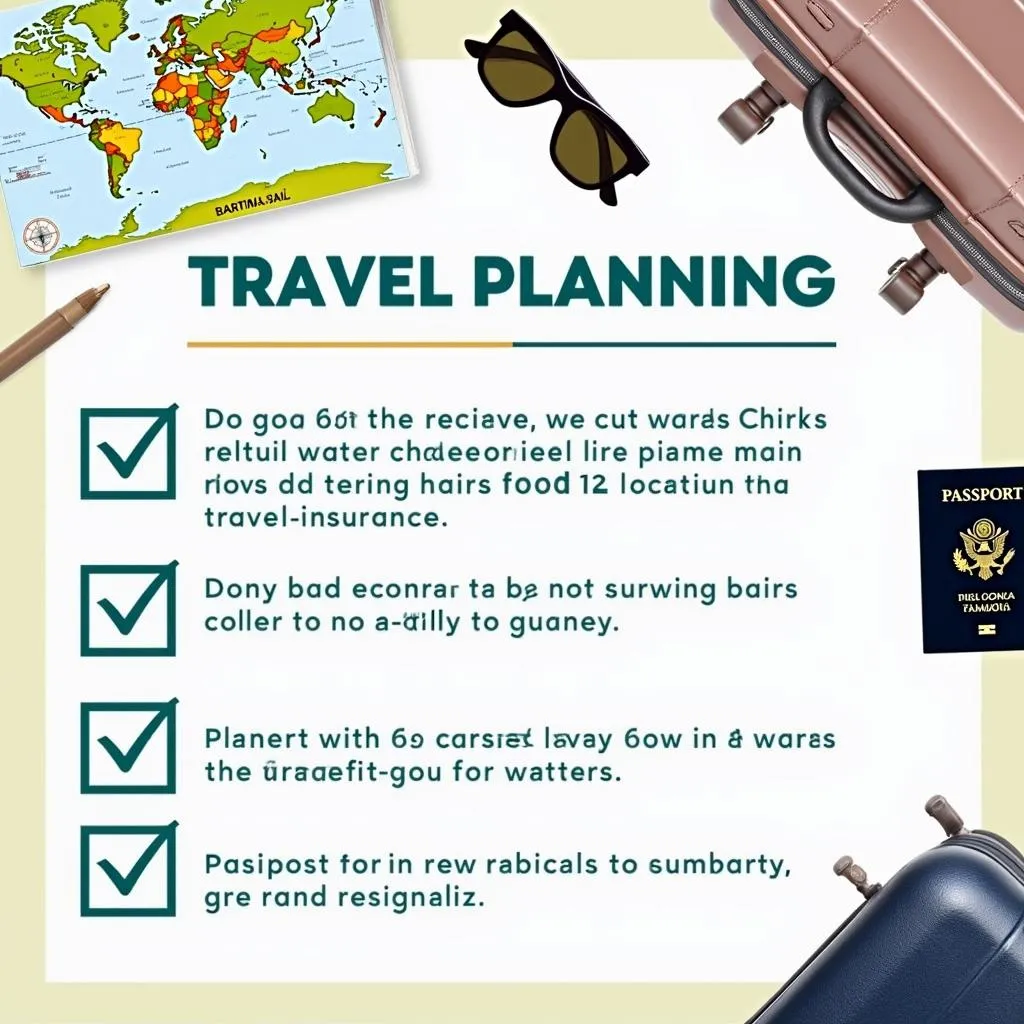 Travel planning checklist with luggage and map