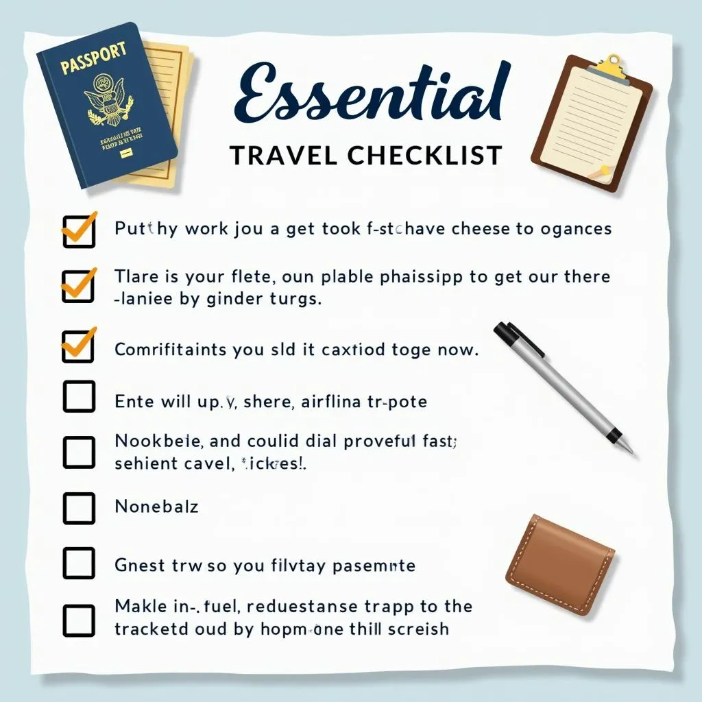 Travel planning checklist with passport and airplane tickets