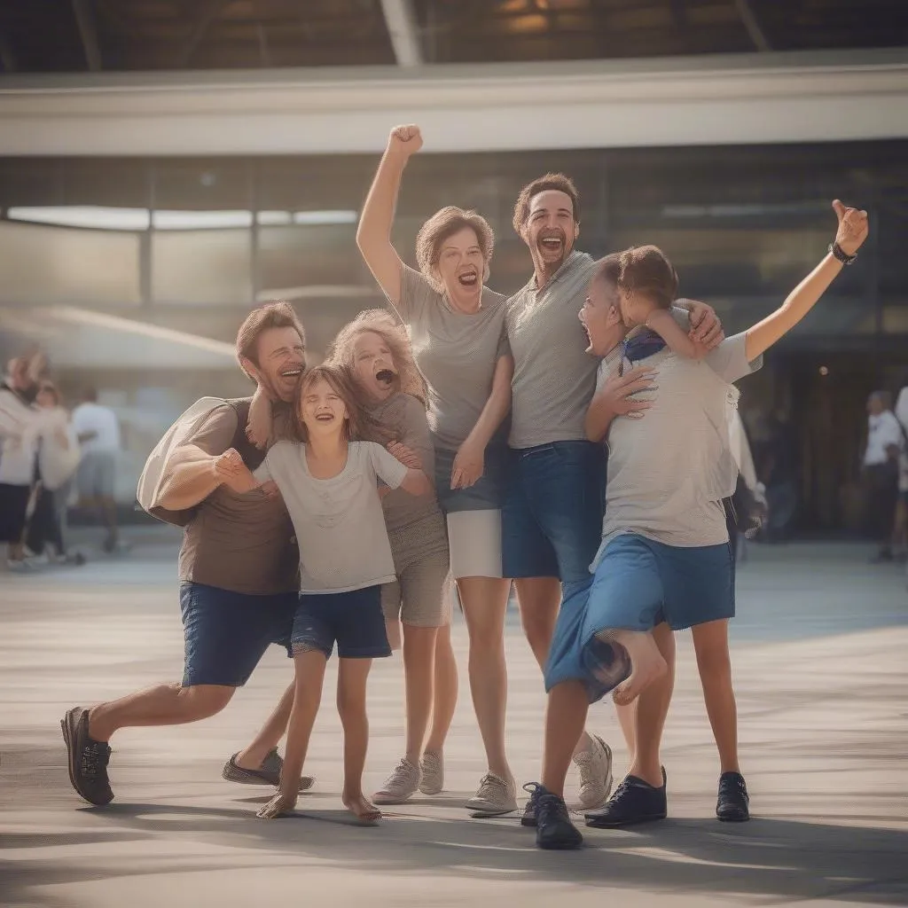 Family celebrating after a travel soccer tournament