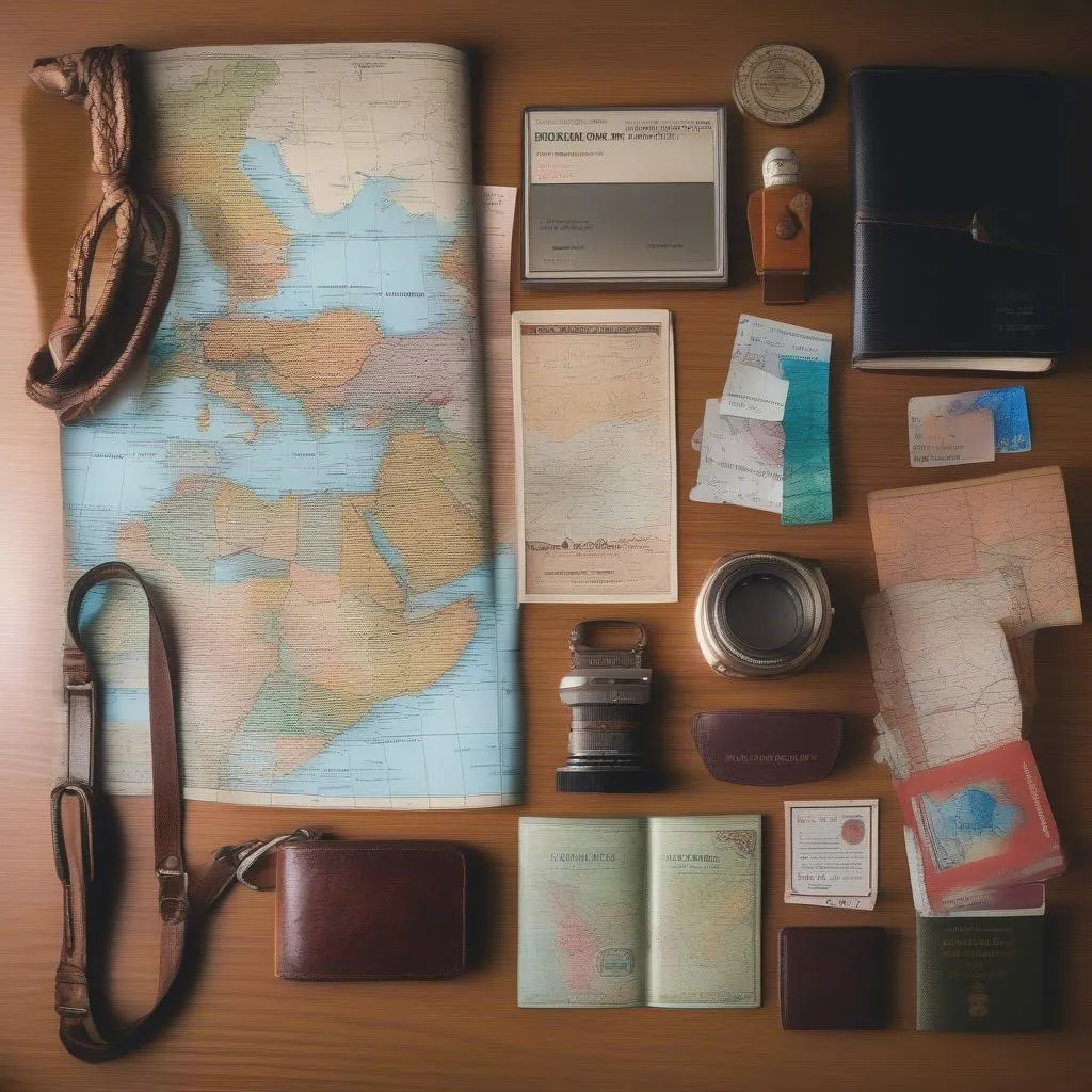 Traveler's collection of travel mementos, including a cash logbook