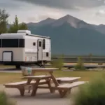 Travel trailer parked at a scenic campsite