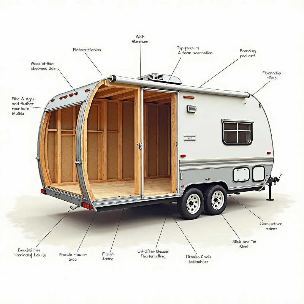 Cross-section of a travel trailer showing different construction materials