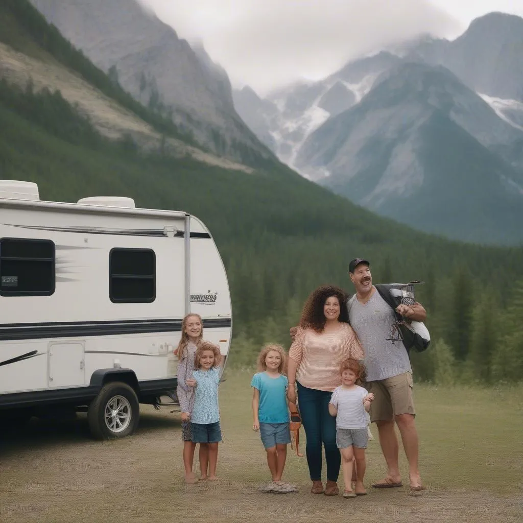 Family enjoying a travel trailer vacation