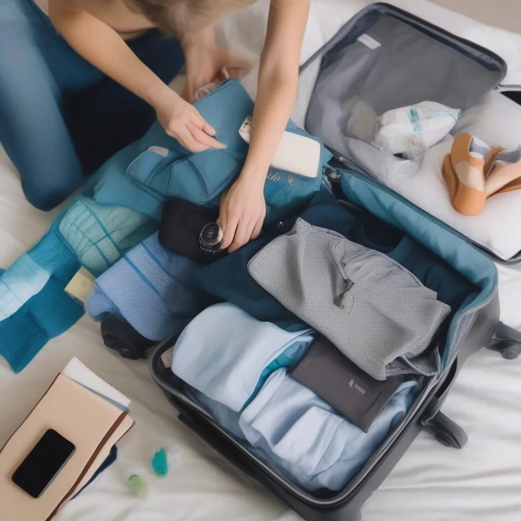 Travel ultrasound technician packing a suitcase for a work trip